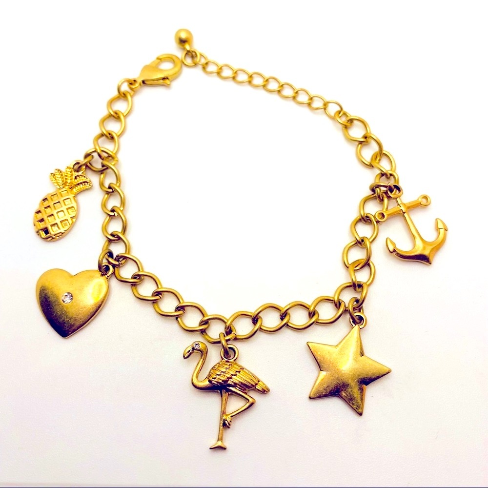 Bracelet Flamingo Pineapple In Gold Tone
